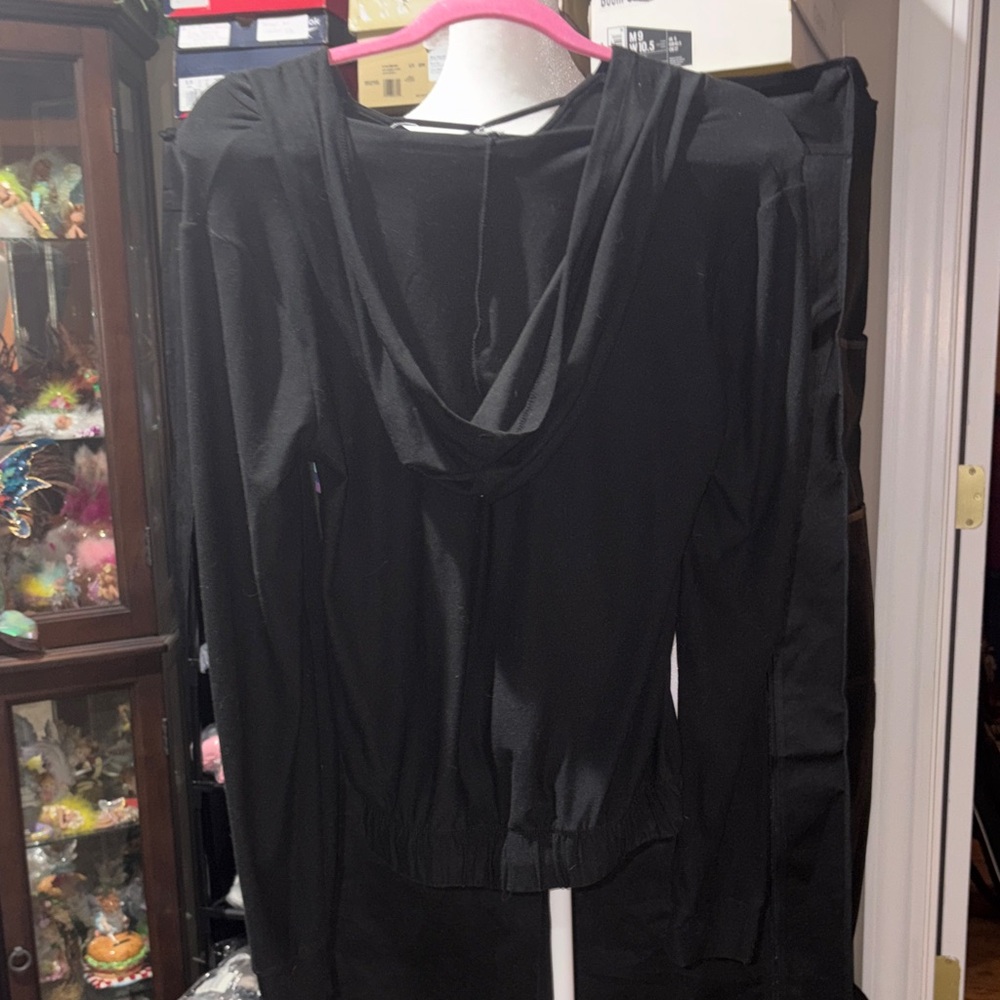 23c# unknown brand EUC W sz S Hooded crop top with Rainbow Stripe w, drawstring - Picture 5 of 7